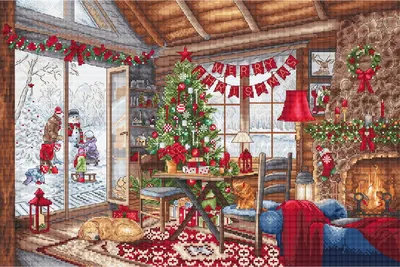 Produktbild von Letistitch "Christmass Cabin", gezählter Kreuzstich-Kit, 29x43cm