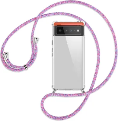 Produktbild von Handykette Backcover-Schutzhülle mit Band (Metall silberfarben) für Google Pixel 6 - lila/rosa/blau