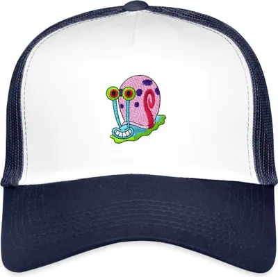 Produktbild von Spreadshirt SpongeBob Schwammkopf Gary Stick-Motiv Trucker Cap, One size, Weiß/Navy