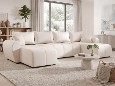 Zdjęcie produktu dla Sofa w kształcie litery U SEVIO, kremowa, 2 poduszki 311x145