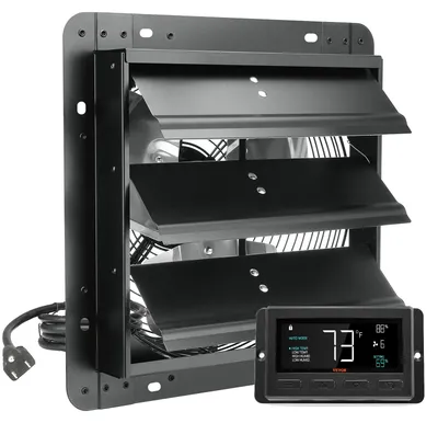 Produktbild von VEVOR Rollladen-Abluftventilator, 406 mm mit Temperatur- und Feuchtigkeitsregler, EC-Motor, 1747 CFM, variabel einstellbarer Wandmontage-Dachventilator, Belüftung und Kühlung für Gewächshäuser, Garagen, Schuppen, 12 Zoll