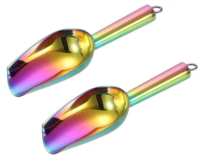 Productafbeelding van Set van 2 metalen ijslepel, 18 cm x 6 cm, roestvrij staal, regenboogkleur