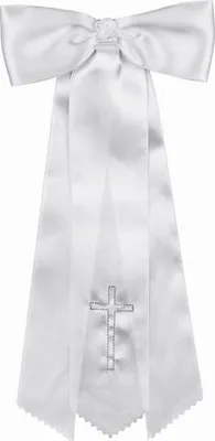 Produktbild von Kerzen Schleife aus Satin (Silberverzierung) für Taufkerzen, Kommunionskerzen