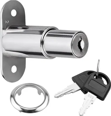 Imagen del producto de Cilindro de llave para puerta de armario - Acero - Para puertas correderas - Incluye llave - Diámetro de 19 mm