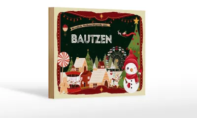 Produktbild von Holzschild Weihnachten Grüße aus BAUTZEN Geschenk Dekoration  18x12 cm
