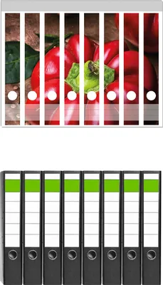 Produktbild von Wallario 8 Stück schmale Ordner inkl. Klebeetiketten mit Motive Rote Paprika in der Küche -  Set mit Rückenschildern / Ordnerrücken Stickern