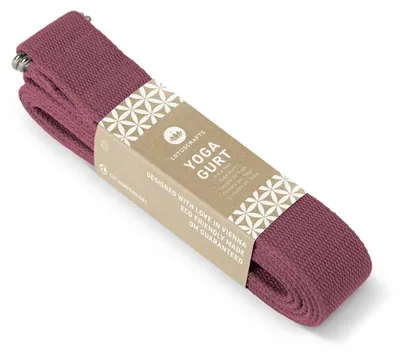 Productafbeelding van Lotuscrafts® Yogagurt 2,5 m - Yoga-band voor stretching; 100% biologische katoen, lange yogagordel met metalen sluiting, yogaband voor beginners en gevorderden, 250 x 3,8 cm – auberginekleurig