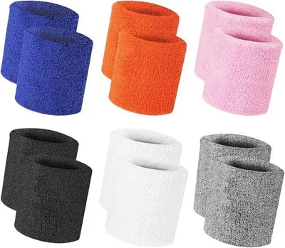 Produktbild von Famanu Z sweatband Set 12 Stück – Elastische Sportarmbänder – Weiches Baumwollmaterial in 6 Farben