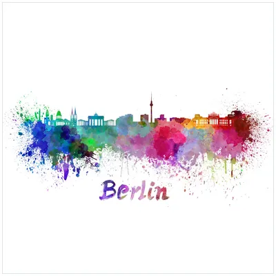 Produktbild von Wallario Möbeldesign / Aufkleber, geeignet für Ikea Lack Tisch - Städte als Aquarell - Skyline von Berlin in 55 x 55 cm