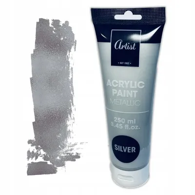 Produktbild von Artist Acrylfarbe Silber Metallic 250ml – Hochpigmentierte Künstlerfarbe in Tube – Perfekt für Leinwand, Holz & Papier