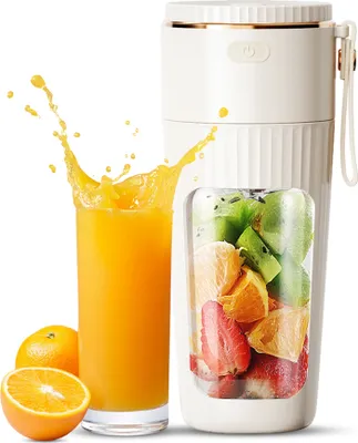 Produktbild von Tragbarer Mixer fuer Shakes und Smoothies, 10 Klingen und wiederaufladbarer USB-Akku, persoenlicher Mixer, 340 ml, 1500 mAh Akku, Hand-Entsafterbecher mit Strohhalm, Eiszerkleinerung fuer Zuhause, Reisen, Sport, Buero