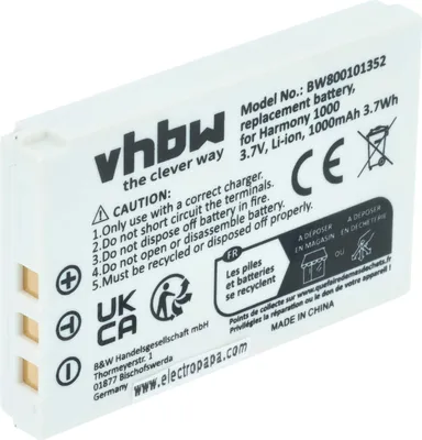 A white battery with black text and logos on a white background.