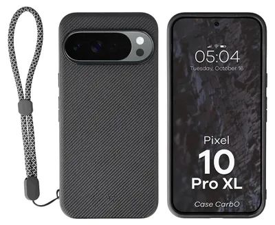 Produktbild von Hülle mit Handgelenkband für Google Pixel 10 Pro XL, Bizon Case CarbO, Schwarz