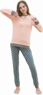 Productafbeelding van Pyjama voor meisjes, tweedelig set, lange mouwen - Basic gestreept, maat 164-170