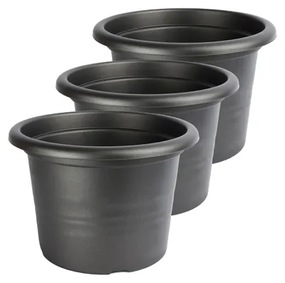 Image de Pot de fleurs rond en plastique Garronda pour fleurs et autres plantes GD-0022 (lot de 3 - couleur graphite, 23 cm, H = 16,5 cm)