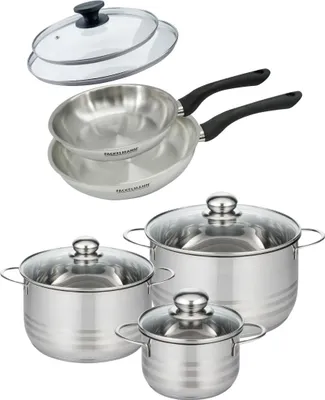 Image de Batterie de cuisine avec 2 poêles 20/24 cm et 3 faitouts 16/20/24 cm sans PFAS Fackelmann Généva Brillant avec couvercles