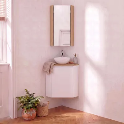 Immagine prodotto di Set lavamani ad angolo con lavabo, rubinetto e pensile da bagno SORRENTO