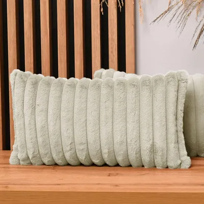 Produktbild von MG Design 2er Set Kissenbezüge 30 x 50 cm in Beige - mit Reißverschluss, langflorige Fell-Haptik, weich & Cosy, pflegeleicht