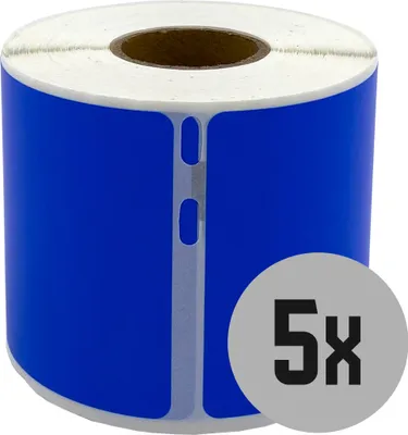 Produktbild von DULA Etiketten - Kompatibel mit Dymo Compatible labels - Blauw - 99014 - S0722430 - Verzend- en naambadge etiketten - 5 rollen - 101 x 54 mm - 220 labels per rol