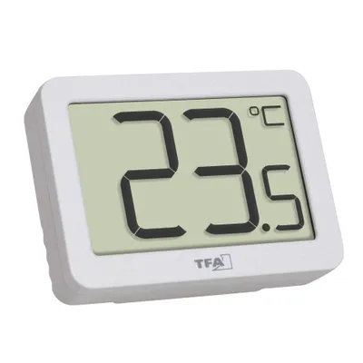 A digital thermometer displaying the temperature.