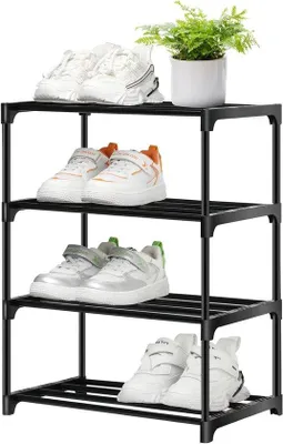Produktbild von Schwarzes 4-stufiges Schuhregal mit schneller Montage