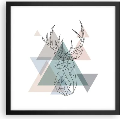 Produktbild von Gerahmtes Poster - Schwarzer Rahmen - Hirsch Abstraktion - 40x40 cm - Wand Bild - Wanddeko - Wandbilder - Kunstposter - Wandposter - Bilderrahmen - Bilder - Kunstdruck - Wandbild - P2BAC40x40-3909