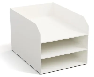 Productafbeelding van BIGSO Trey, drielaags documentenhouder – praktische opbergruimte voor brieven en documenten in DIN A4-formaat – opbergsysteem van vezelplaat met papier – wit