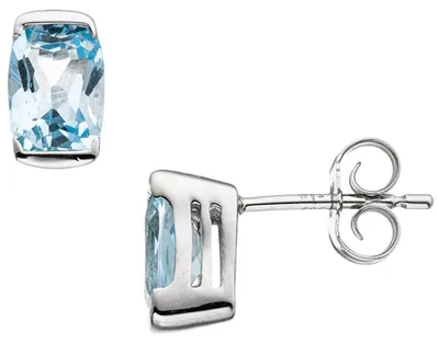 Immagine prodotto di Orecchini con inserti blu e azzurro chiaro, forma rettangolare, in oro 585 e oro bianco. Gioielli per le orecchie