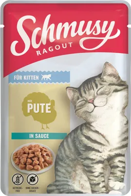 Produktbild von Schmusy Ragout Kitten - mit Pute in Sauce, Kitten, jede Rasse, Türkei, 100 g, Getreidefrei, Ohne Soja