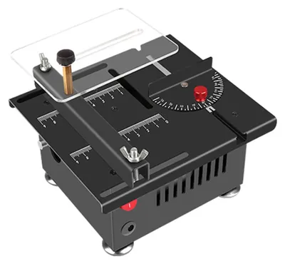 Image de Mini-scie circulaire de table - Scie de table électrique - 100 W - Alimentation par batterie - Vitesse et angle réglables - Profondeur de coupe de 16 mm