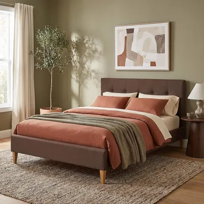 Produktbild von Homestyle4u Polsterbett 180x200 mit Lattenrost Doppelbett mit Kopfteil mit Rückenlehne Braun, KI-generiertes Bild