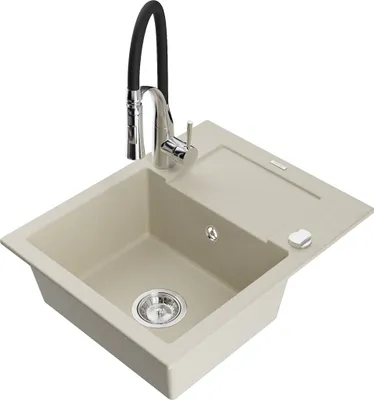 Zdjęcie produktu dla Mexen Enzo zlewozmywak granitowy 1-komorowy z ociekaczem i baterią kuchenną Aster, beżowy - 6506-69-73450-07