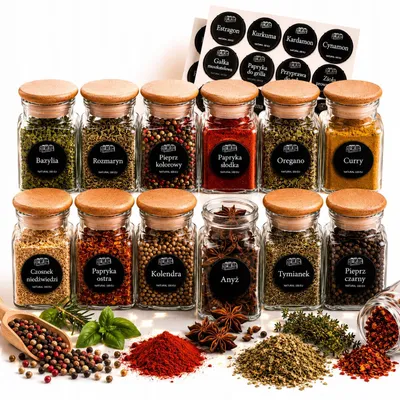 Produktbild von 12x Glas Gewürzgläser 150ml mit Holzdeckel & Etiketten
