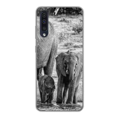 Produktbild von MuchoWow® Handyhülle Schutzhülle Hülle für Samsung Galaxy A30s Elefant - Wasser - Tiere - Schwarz - Weiß Silikon Softcase Handy Hülle - Karteninhaber