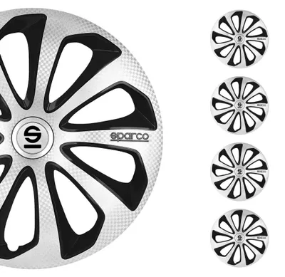 Obrázek produktu pro Krytky nábojů Sparco 16 palců Sicilia Silver Carbon Black 4ks