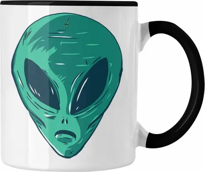 Produktbild von Trendation - Alien Tasse Geschenk Außerirdische Geschenkidee Grafik UFO Tasse (Schwarz)