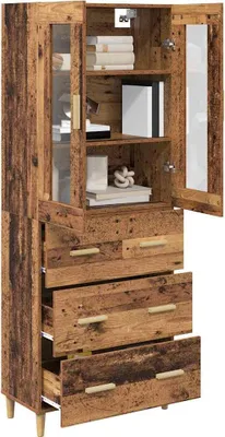 Zdjęcie produktu dla vidaXL Highboard Altholz 69,5 x 34 x 180 cm Drewno klejone i szkło