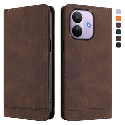 Image de Étui pour Xiaomi Redmi Note 17 Pro 5G, coque rabattable en cuirPolyuréthanerétro avec support et emplacements pour cartes, couleur marron