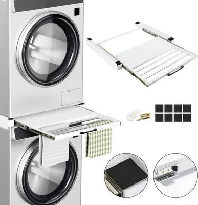 Productafbeelding van TolleTour tussenliggende frameconstructie met handdoekhouder, verbindingsframe met een maximaal draagvermogen van 30 kg, geschikt voor het plaatsen van een wasmachine en droger boven elkaar
