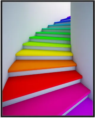 Produktbild von Wallario Wandbild Bunte Treppe, Größe: 40,30 x 50,30 cm, Poster mit schwarzem Aluminiumrahmen