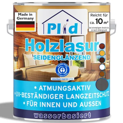 Produktbild von Plid Holzlasur Innen & Aussen Grau 0,75L - Holzschutzlasur Außen mit UV beständigem Langzeitschutz - Grundierung Holz Außen - Holzschutzgel