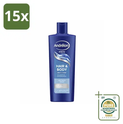 Immagine prodotto di 15 flaconi di shampoo Andrélon per uomo, per capelli e corpo – 400 ml – confezione risparmio – 15 pezzi
