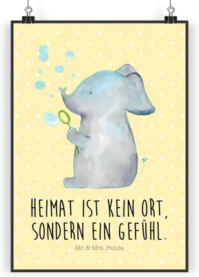 Produktbild von Mr. & Mrs. Panda Bild Elefant Seifenblasen DIN A3 - Gelb Pastell - Geschenk, Lustige Sprüche, Plakat, kunstdruck poster, drucke, Liebe, Liebesspruch, Elefanten, Wandbild