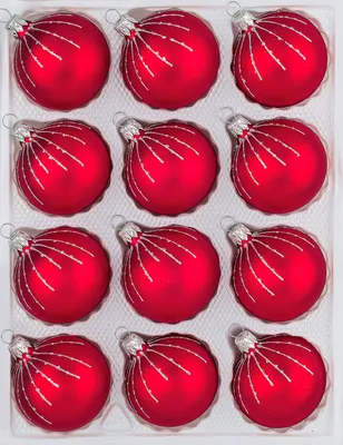 Produktbild von 12 tlg. Glas-Weihnachtskugeln Set in Classic Rot Silber Regen