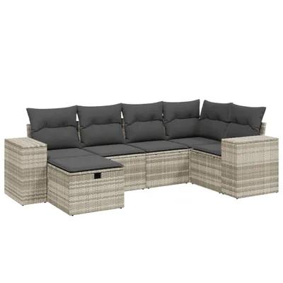 Image de vidaXL Ensemble de salon de jardin 6 pièces avec coussins gris clair Poly rotin