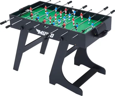 Produktbild von MUWO faltbarer Tischkicker für Indoor – 123x60 cm, 22 Figuren, 3 Bälle, robuster Holz-Kicker, 360° drehbare Spieler, kompakt faltbar schwarz | MW-102
