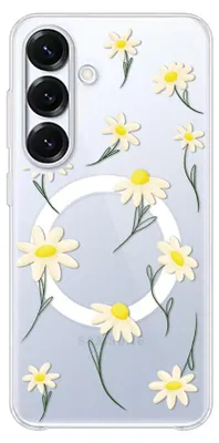 Zdjęcie produktu dla Etui ochronne typu "hartschale" do telefonu Samsung Galaxy S25+, kompatybilne z MagSafe, przezroczyste, z motywem białych kwiatów, stokrotek