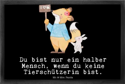 Produktbild von Mr. & Mrs. Panda Eingangsmatte Tierschützerin Herz 40 x 60 cm - Schwarz - Geschenk, Schmutzfangmatte, Bodenvorleger, Schmutzmatte, fußmatte, Schuhabstreifer, Fußabtreter