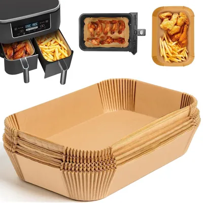 Zdjęcie produktu dla Papier do frytkownicy bezolejowej, 150 sztuk, wymiar 20,5x14 cm, prostokątny, do frytkownic bezolejowych z podwójną komorą