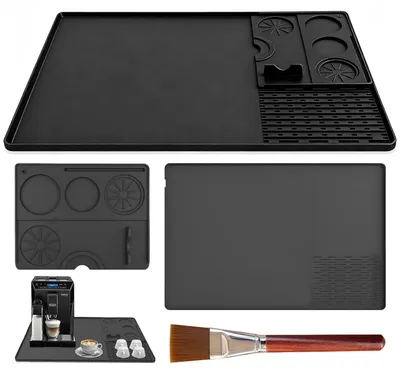 Produktbild von Kaffeematte, Kaffeemaschine, Silikonmatte, Set inklusive rutschfester Matte, Tamper-Matte und Reinigungsbürste für vollautomatische Kaffeemaschinen, Siebträger, Espresso